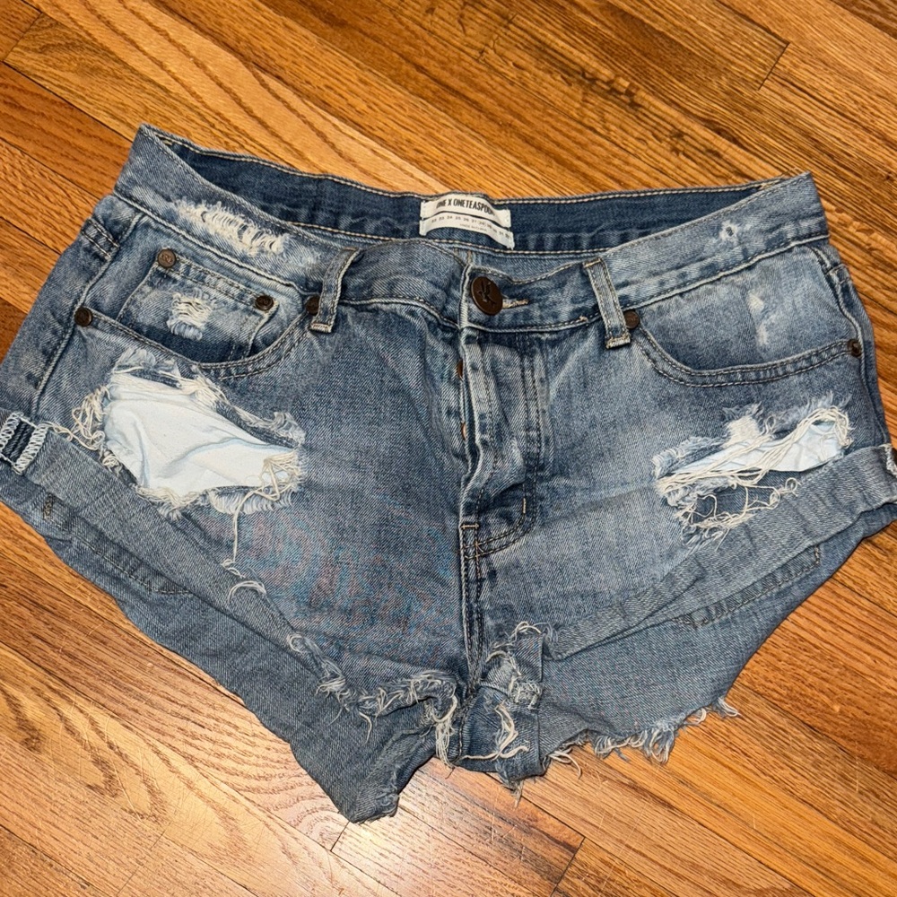 One Teaspoon Distressed Denim Blue Shorts